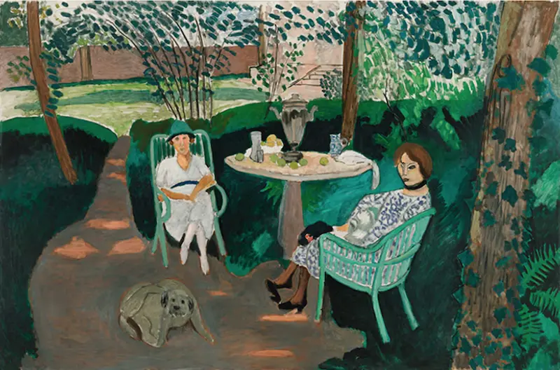 在马蒂斯的作品《茶》(1919)中,可以通过右边女子脖子上用来遮盖疤痕的丝带辨认出其为玛格丽特